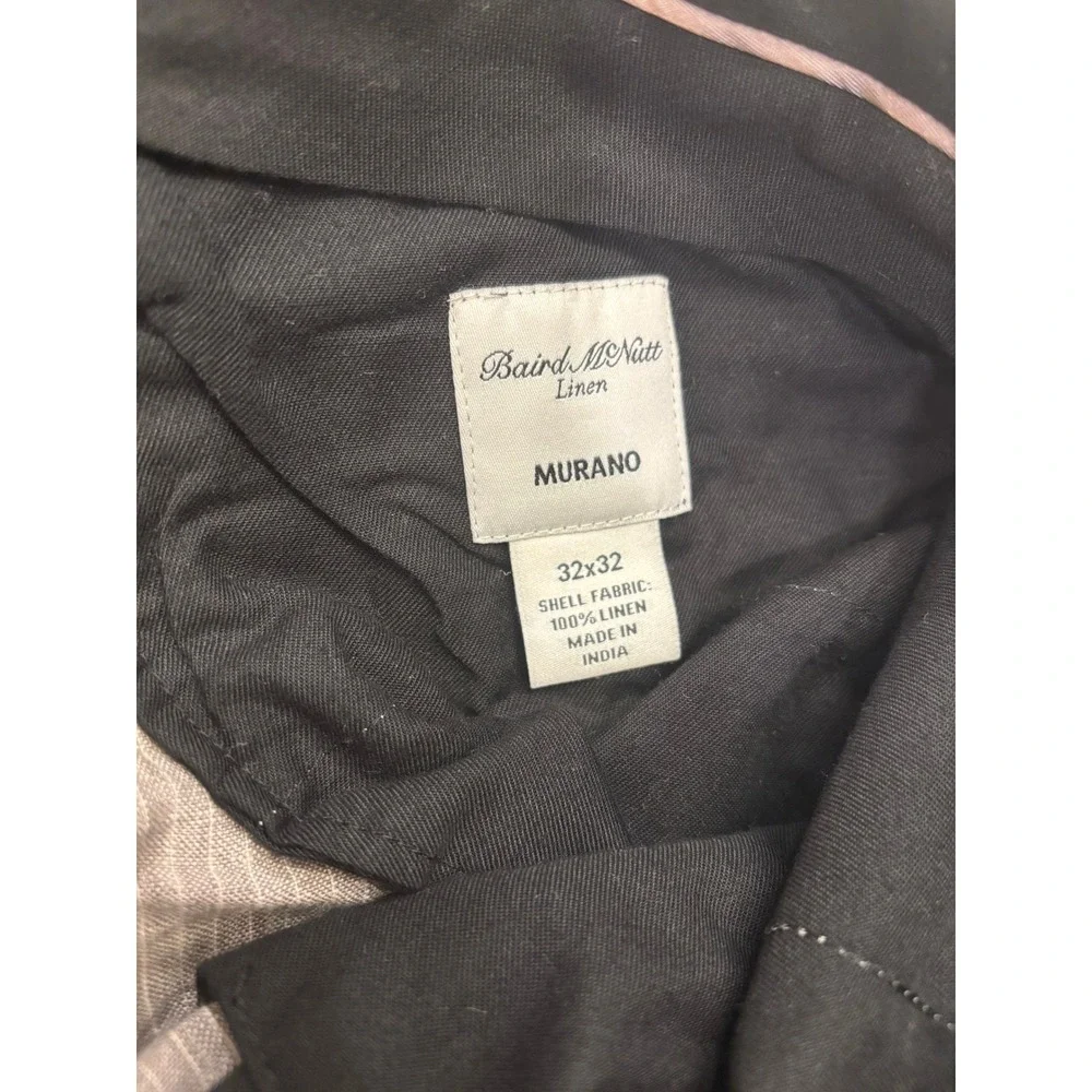 Baird McNutt Murano Linen Pants Gray Striped 32x32 Preppy Flat Front Lightweight